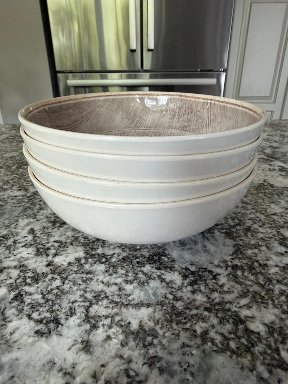 Pier One Melamine Neutral Taupe Bowls - Set of 4. EUC